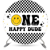 Lofaris One Happy Dude Plaid Round 1st Birthday Backdrop